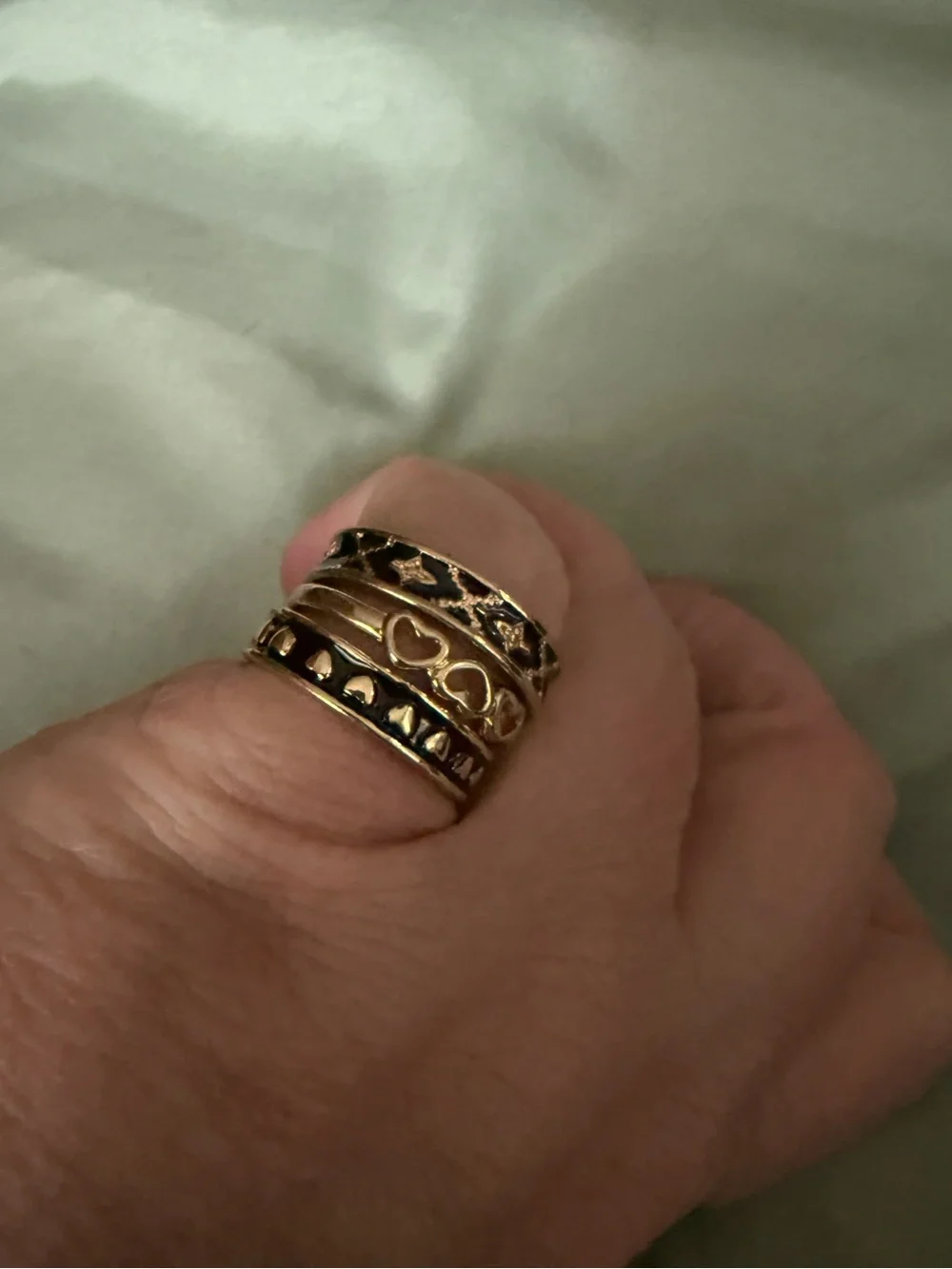 Stackable Gold-Tone Heart and Pattern Ring Set - Women Jewelry